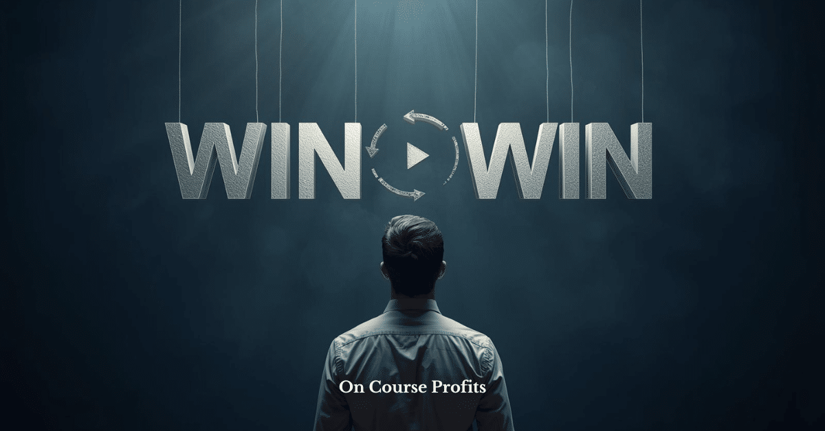 Image shows the back of a man loking up at the words Win Win