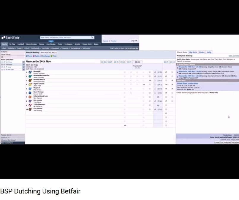 Image shows a screenshot of a Betfair account.
