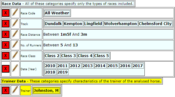 Settings for horseracebase for system 73
