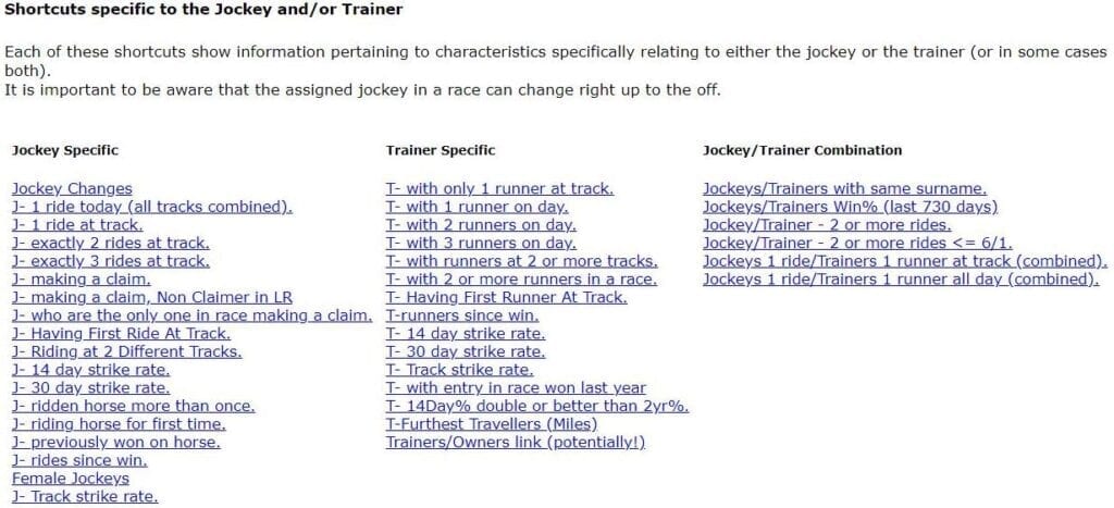 HRB Jockey shortcuts