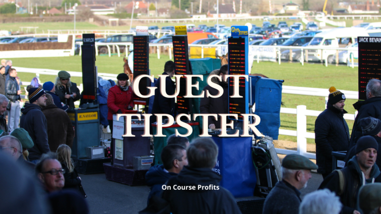 Image shows bookmakers at a race course.