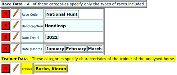 Horseracebase system settings for K Burke system.