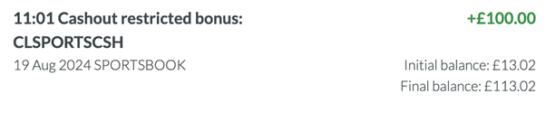 An image showing a cash out of a bet.