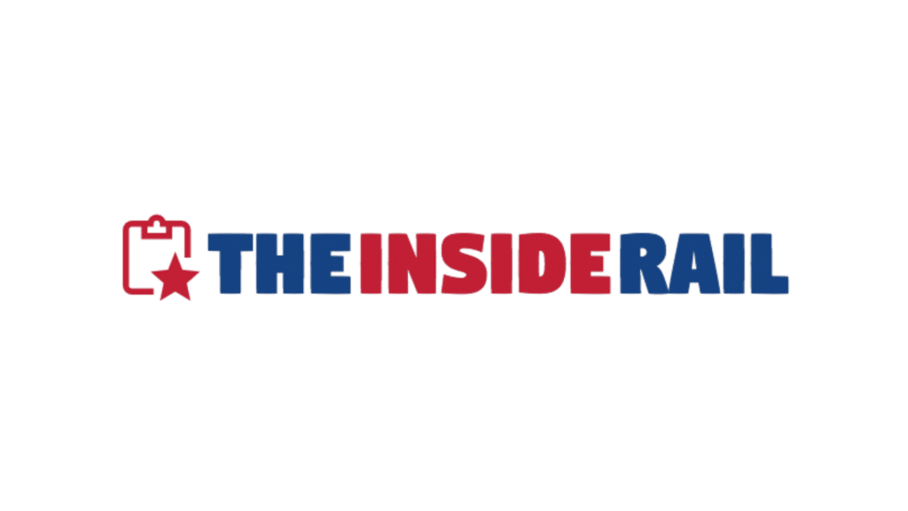 Image with a white background showing a red and blue logo saying The Inside Rail