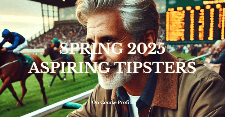 Image shows a grey haired man with a beard in a brown jacket wathcing horse racing with a form book in front of him.