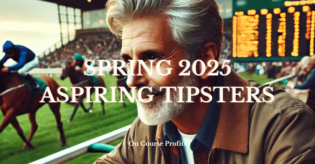 Image shows a grey haired man with a beard in a brown jacket wathcing horse racing with a form book in front of him.