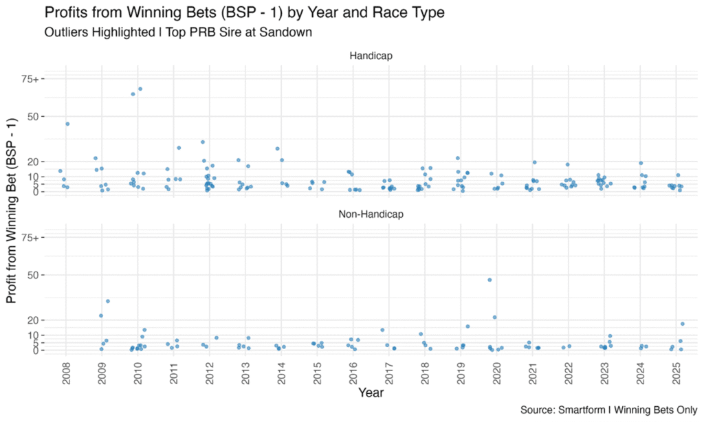 Profit from Winning Bets by Year and Race Type.