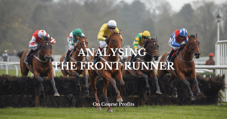 Image shows five horses jumping a chase fence.