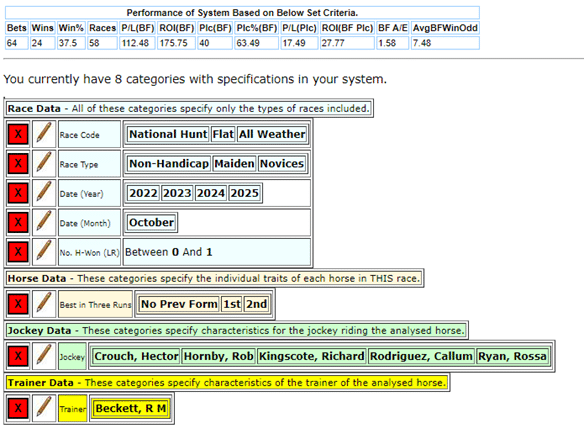 Horseracebase settings for system JO-131-02-10-25-Micro 2