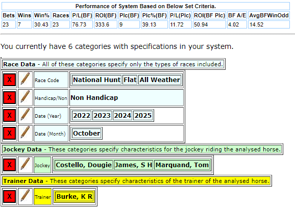Horseracebase settings for system JO-131-17-10-25-Micro 4