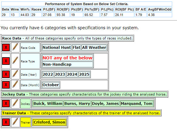 Horseracebase settings for system JO-131-11-10-25-Micro 5