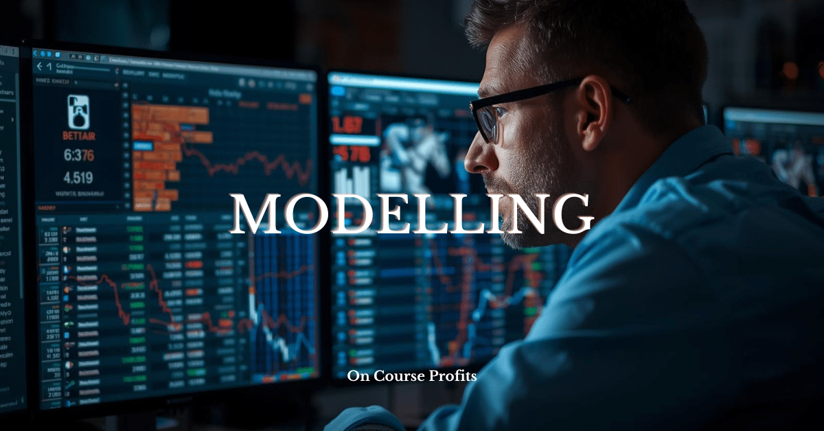 The image is of a man sitting infront of a bank of screens showing statistics and graphs.