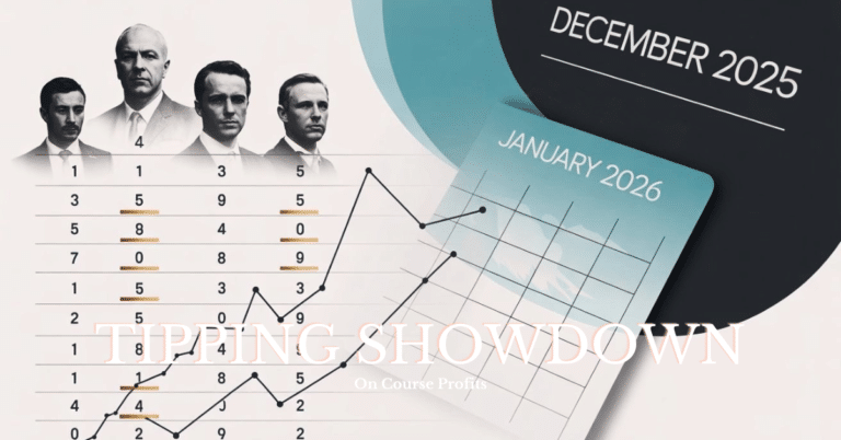 Image shows 4 tipsters headlining a graph with a calendar in the background showing december 2025 and January 2026