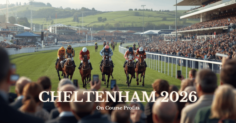 Image shows horses racing up the final hill at Cheltenham.