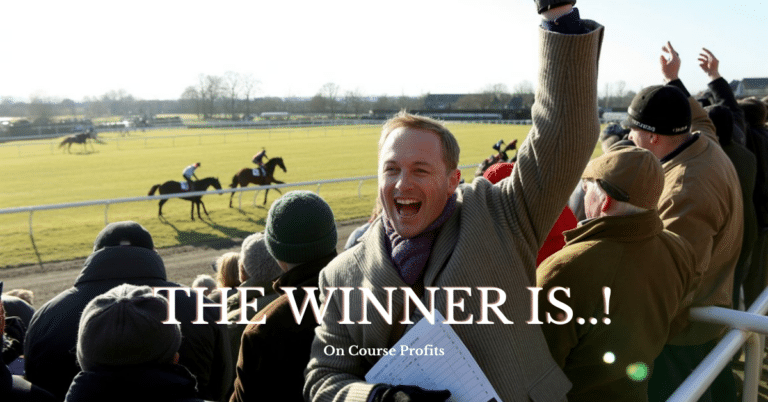 Image shows a man celebrating winning at a UK horse race.