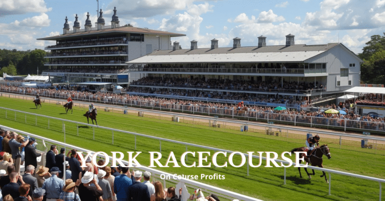 Image shows York racecouse and the stands.