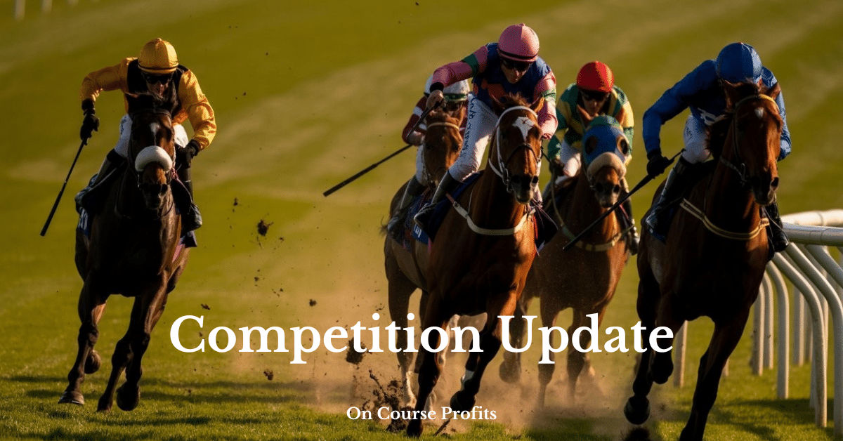 Close-up of racehorses battling for first place while racing on a turf course, dirt flying, intense action, golden sunlight, dramatic shadows, winner crossing finish line, energy and speed, vibrant colors, ultra realistic, sports magazine cover style.