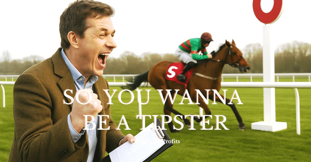 Image shows a racehorse tipster cheering horse at the finishing line.