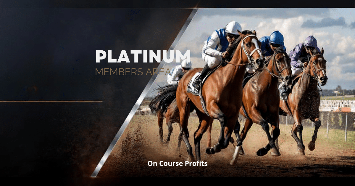 Image shows horses racing on the all weather with the text overlay of Platinum Members Area