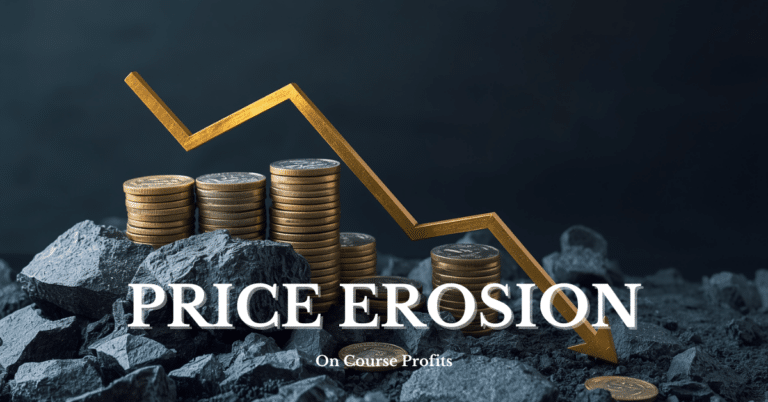 Image shows a pile of coins on a rocks with a downward arrow suggesting loss or erosion.