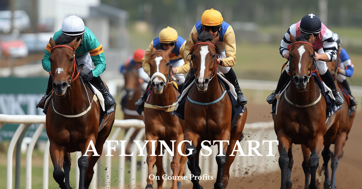 Image shows horses and jockeys racing on the All Weather