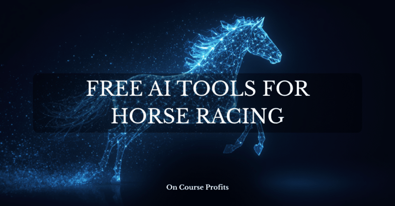 Image shows an AI generated racehorse in comupter animation with the text overlay Free AI Tools For Horse Racing