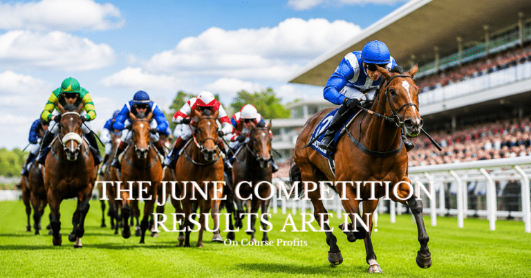 Image shows horses racin on turf in the summer with the text overlay "The June Results Are In!"